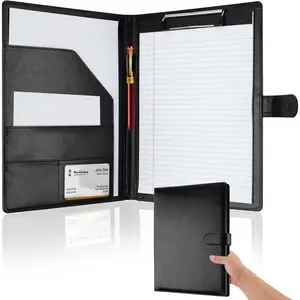 Faux Leather Professional Padfolio with Clipboard, Portfolio Folder Binder, Legal Pad Holder for A4 Letter Size Notepad Resume Writing, Ideal Organizer for Business Office Conference, Black