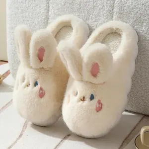 Faux Fur Rabbit Slippers for Women 2025 Winter Comfort Thick Bottom Non Slip Indoor Shoes Woman Warm Short Plush Home Slippers