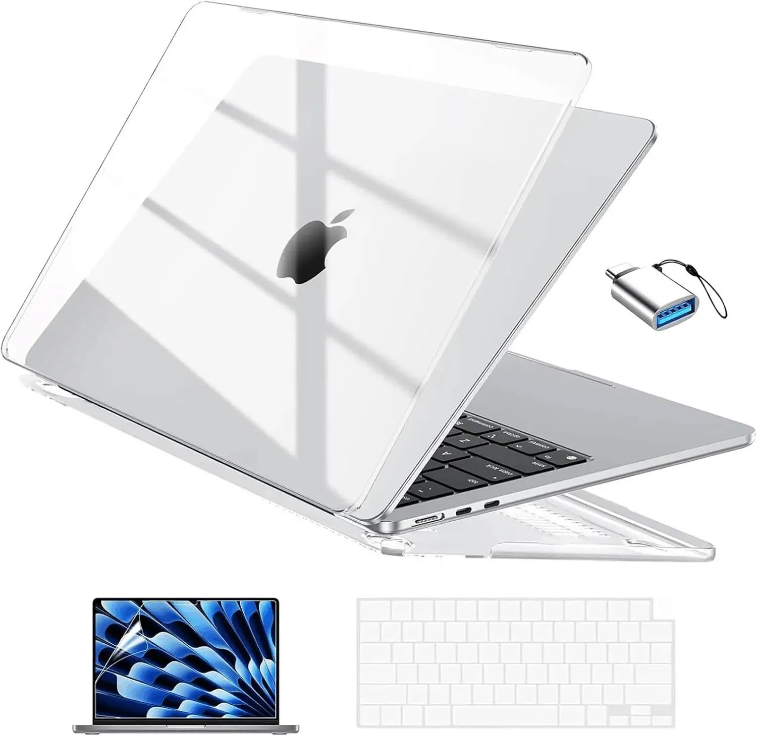 【No notebook included】Compatible with MacBook Air 13 inch Case 2025 2024-2022 M4 M3 M2 Model A3240 A3113 A2681, Mac Air 13.6 inch Transparent Hard Shell & Keyboard Cover & Screen Film & Type-C