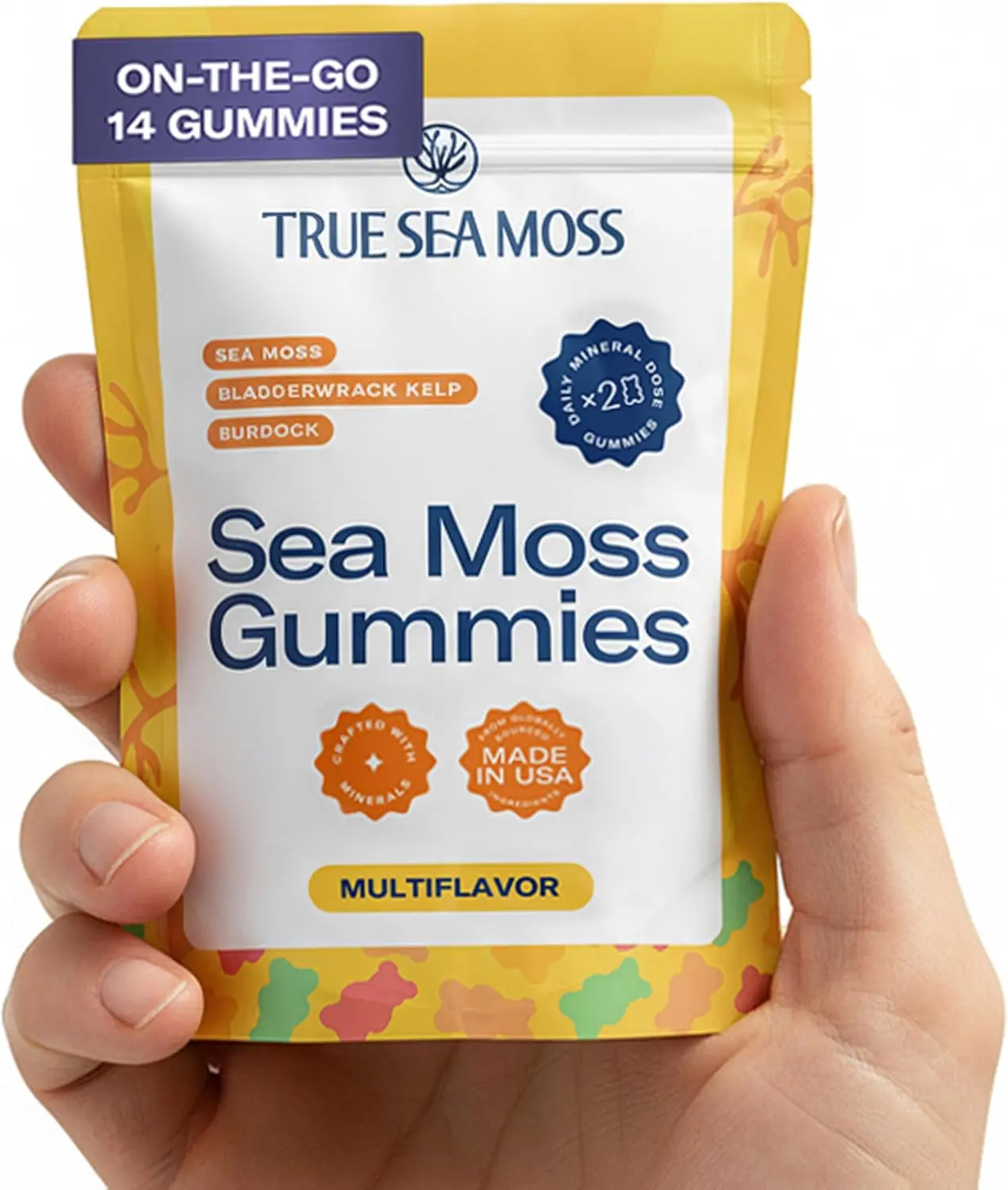TrueSeaMoss Gummies Sample – 1200mg Irish Sea Moss + Bladderwrack & Burdock Root – Travel-Size, Fruity – 14 Gummies – Easy On-the-Go Wellness