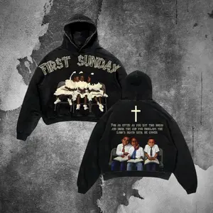 Vintage First Sunday Faith Hoodie – Oversized Acid Wash Christian Streetwear | Heavyweight Cotton Graphic Pullover for Him & Her