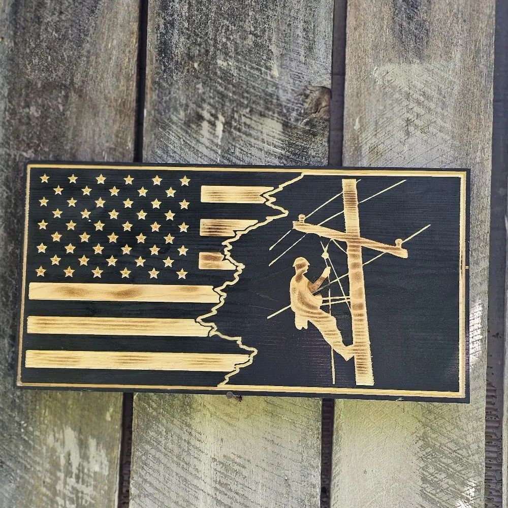 Cnc Lineman Wood Flag