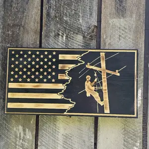 Cnc Lineman Wood Flag