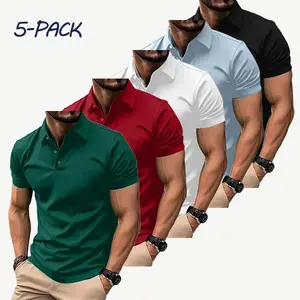 5-Pack Men’s Slim Fit Polo Shirts, Elastic Moisture-Wicking Fabric, Solid Color Design, Versatile for Golf, Gym, Business & Everyday Casual Outfits
