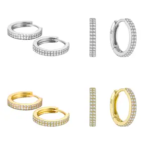 New Arrival European and American Innovative Fashion Simple Ins Style S925 Sterling Silver Double Row Diamond Classic Ear Cuff Earrings