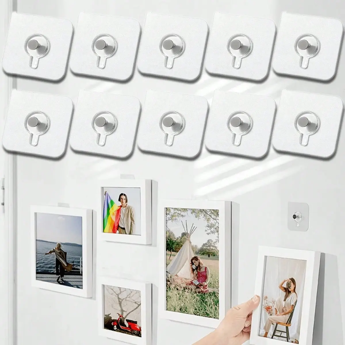 No-Drill Wall Hooks, Durable Invisible Plastic Clips for Photos and Frames, Home and Exhibition Decor, Gifts, Birthdays, Graduations