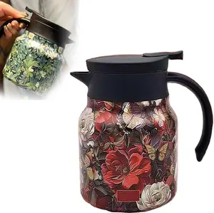 Vintage Floral Pattern Tea Thermos, 2025 New Thermos Tea Pot - Built in Infuser, 1000 ML Hot Coffee Pot, Stainless Steel Thermal Carafe with Lid for Hot Drinks (Red) POCONT