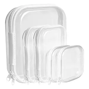 5 pcs portable travel organizer, Clear Organizer Storage Box Clear Hard Zipper Case PVC Plastic CLear Storage Containers for Tools & Small Objects Girl Stuff Portable Travel Organizer Set Makeup Organizer Jewelry Box Toy Storage Bins High Transparency
