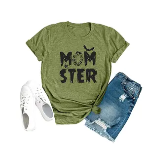 Momster T Shirt Women Funny Halloween Spider Bat Graphic Tee Casual Mom Ster Letter  Hocus Pocus Tops  Sleeve Womenswear Shortsleeve Comfortable
