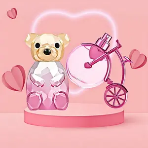 2PCS 2.54Oz(75ML)+0.85Oz(25ML) Cute Pink Baby Bear & Bicycle-Shaped Perfumes, Strong Fragrance, Fresh Floral Spray Perfume, With Gift Box, Long-Lasting For Women, Floral Scent Perfume