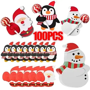 Christmas Lollipop Paper Cards Holder Santa Claus Snowman Kids Candy Gifts Wrapping Christmas Decoration New Year Party Supplies