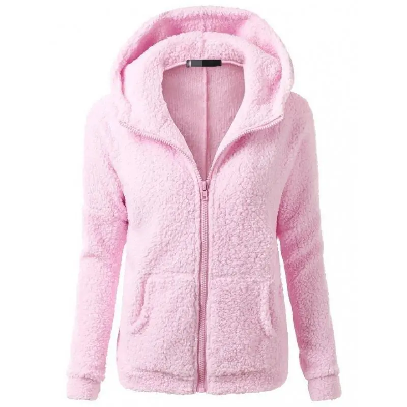 Ladies' plush jacket with a hood and a placket, a casual and slim-fitting zippered jacket suitable for spring, autumn, and winter Womenswear Coats