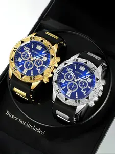 Men's Stainless Steel Quartz Watch Set, Round Analog Dial, Hardlex Glass, Knitted Buckle, Business Style, Business Fashion Watches, Perfect Gift for All Seasons