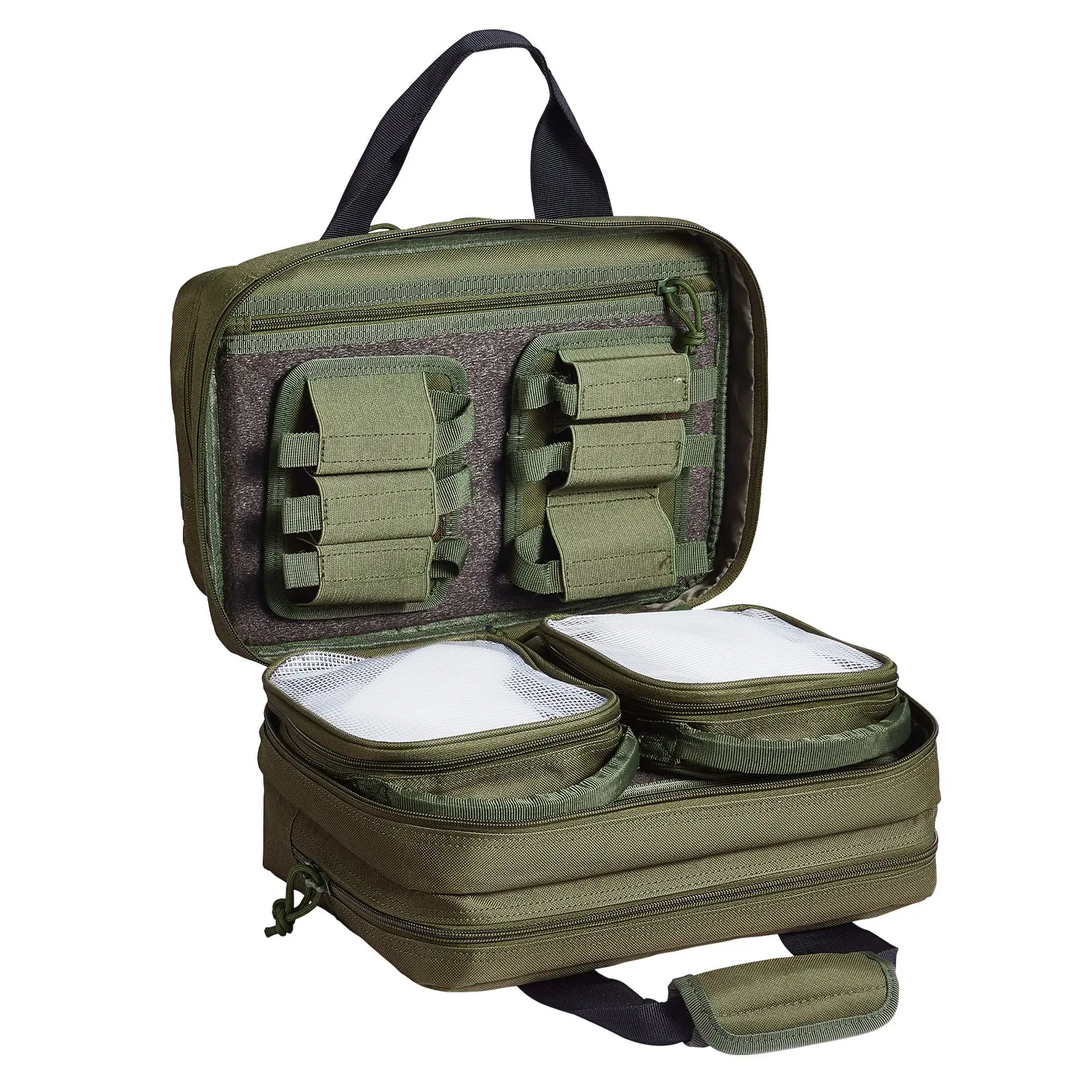 【DealsForYouDays】VEVOR Range Bag for 2 Pistols, Tactical Gun Bag with 2 Built-in Removable Pistol Bags & 6 Detachable Magazines, Gun Range Bag for Outdoor Hunting Shooting, Lockable Carrying Handgun Bag Case, Green