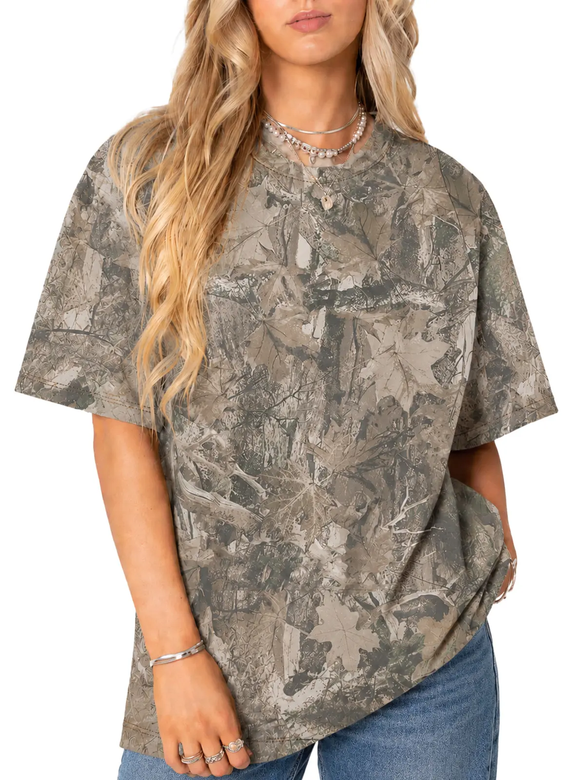 Camo Oversized Shirt Y2k Graphic Tees Crew Neck Loose Summer Tee Shirt for Women Unisex