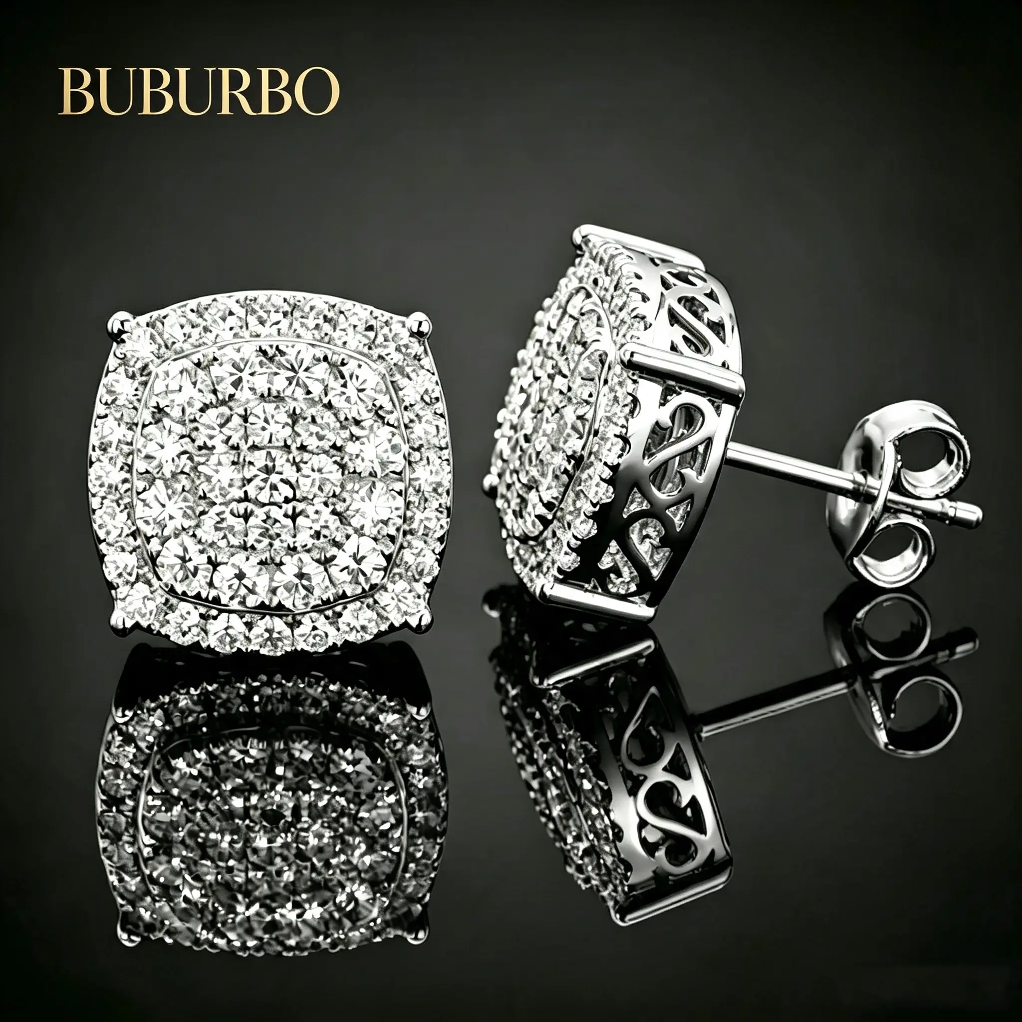 BUBURBO 2026 TREND Elegant Square Rhinestone Studs | AAAA Cubic Zirconia 18K Gold Plated | 360° Sparkle | Minimalist Fashion Jewelry | Gift for Girlfriend Sparkling Minimalistic Unique Design Earrings Geometric Earrings, Earrings Studs, Gold Earrings