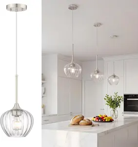 Glass Pendant Lights for Kitchen Island, 7" Modern Brushed Nickel Mini Hanging Light Fixtures, Adjustable Glass Pendant Lamp for Sink, Bathroom, Dining Room & Home Decor