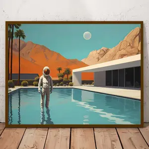 Funny Astronaut Pool Poster, Vintage Space Wall Art, Dopamine Aesthetic Canvas for Bedroom, Living Room & Apartment Decor