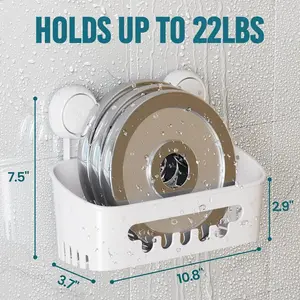 Shower Caddy Suction Cup, Heavy Duty Bathroom Shower Organizer, Removable Shelf for Inside Shower, Shampoo, Wall Mounted Plastic Shower Storage for Bathroom Accessories, White