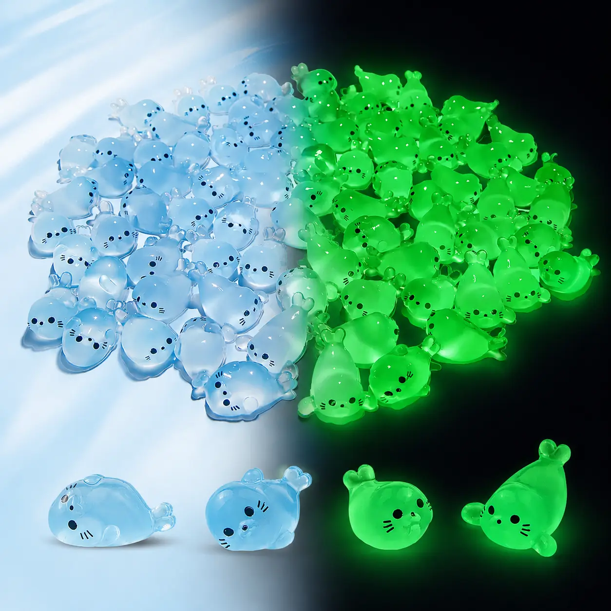 120PCS Glowing Seal Figurines Set - Glow-in-the-Dark Cute Collectible Mini Resin Marine Life, 4 Styles DIY Miniature Ornaments for Fairy Garden, Desk Decor, Ideal Gifts (Specialty DIY Supplies)