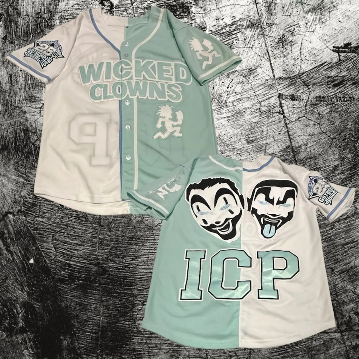 Split Colors Teal/White Wicked Clowns Baseball Jersey ICP Juggalo Jersey