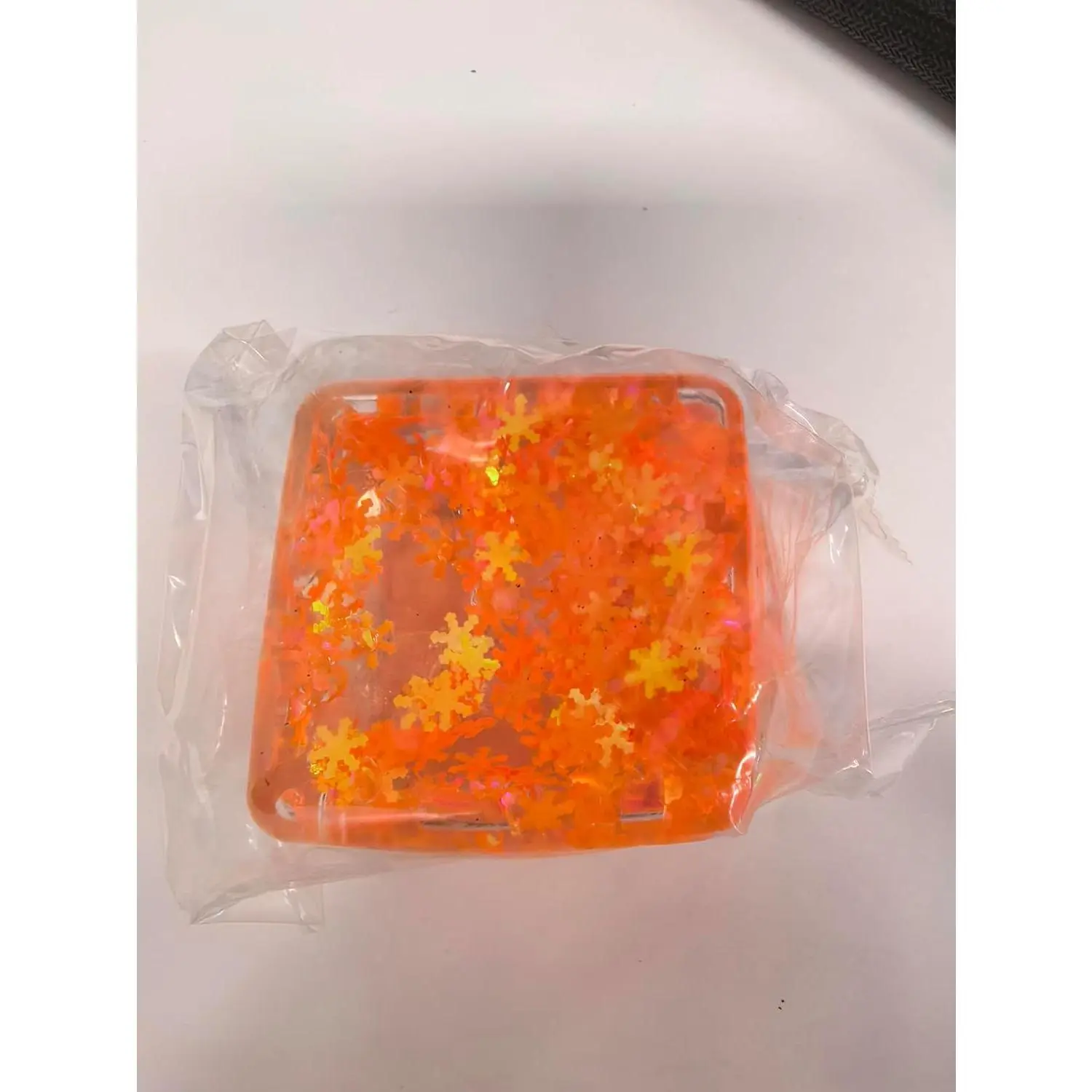 Ice Cube Squeeze Toy, Stress-Relief Sensory Toy, Slow Rebound Squeeze Cube, Suitable for Children and Adults, 1.98 Inch Snowflake Crushed Ice (Orange)