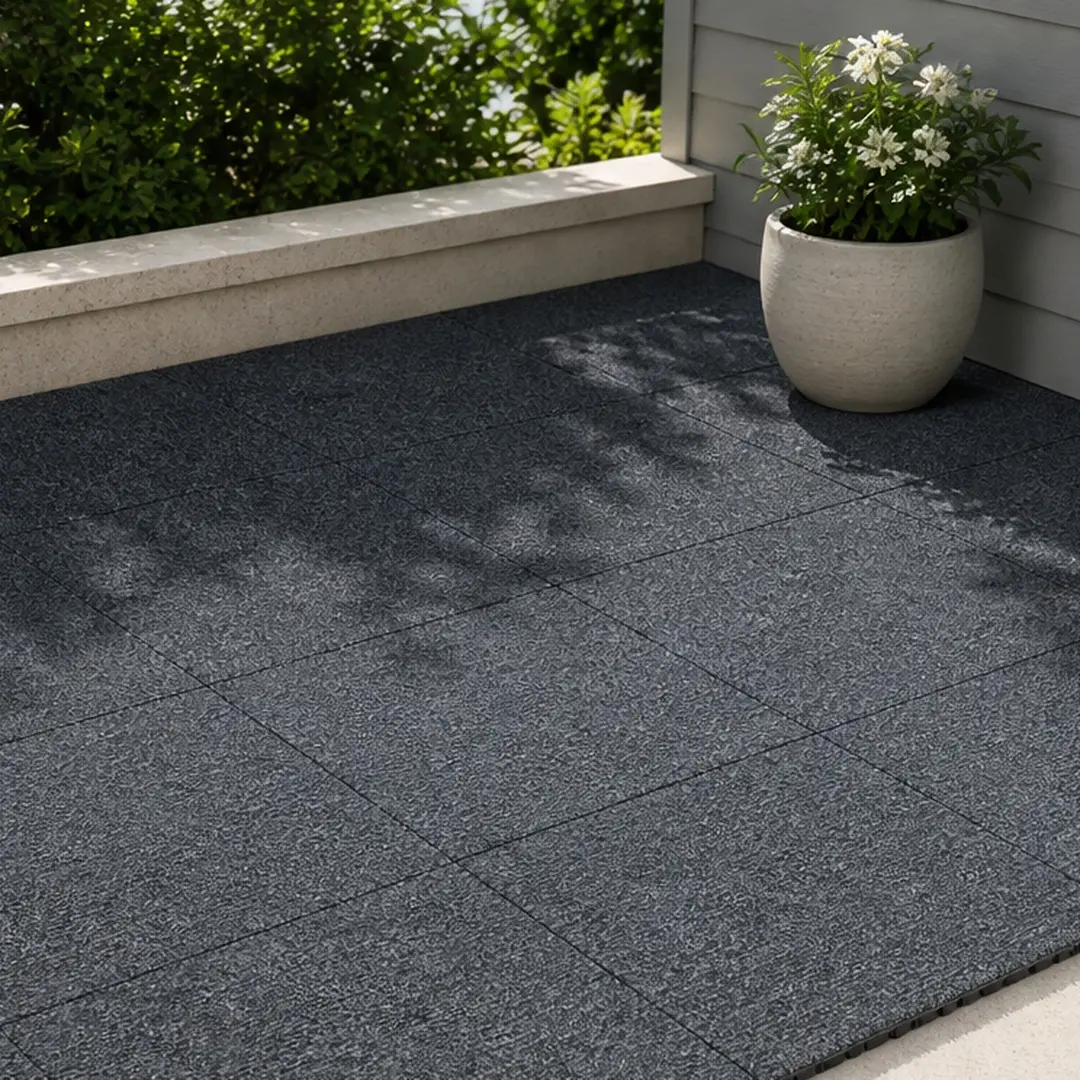 ARCH 12" x 12" Carpet Patio Deck Tiles 36Pcs, DIY Interlocking Carpet Flooring Tiles, Easy Snap-Together Decking for Porch, Poolside, Balcony, Backyard, Grey Polypropylene Outdoor Rug Tiles, Grey Color Options, Polypropylene Material