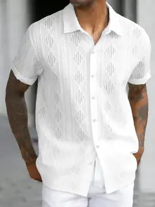 Men's Casual Hollow Out Open Front Short Sleeve Shirt, Perfect for Parties and Leisure Time, Stylish and Comfortable Design