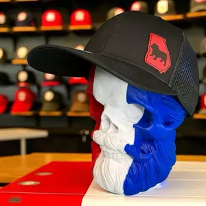 Georgia Bulldog State Pride Snapback Hat Bold Red Patch Edition Black Mesh Trucker Cap with Patriotic Design