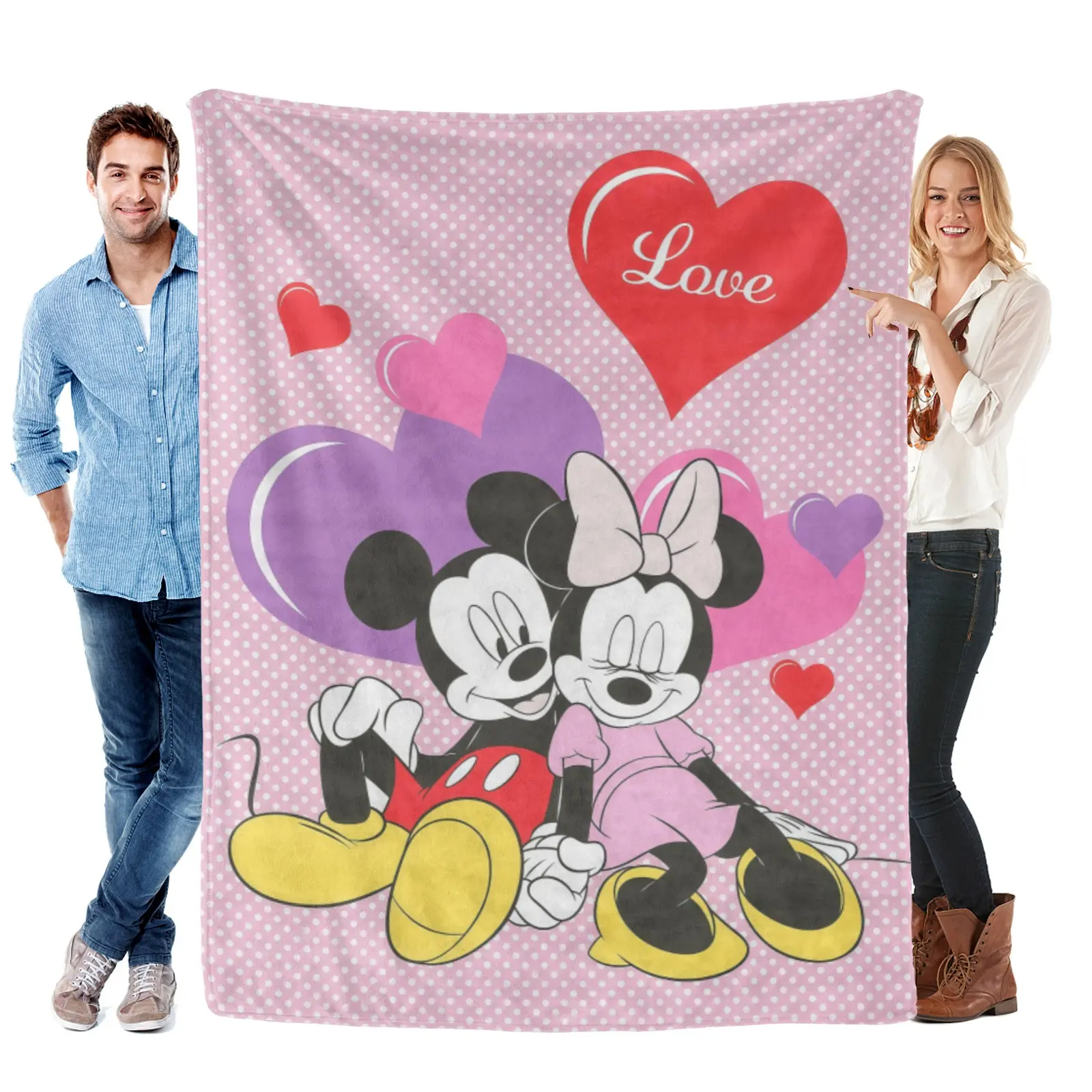 Disney Mickey Minnie Sweet Snuggle Love Blanket, Skin-Friendly Flannel Blanket, For Indoor Romantic Date Night Use