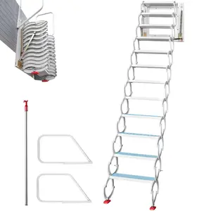 VEVOR Attic Steps Pull Down 12 Steps Attic Stairs, Alloy Attic Access Ladder, Blue Pulldown Attic Stairs, Wall - mounted Folding Stairs for Attic, Retractable Attic Ladder with Armrests, 9.8 feet HeightVEVOR Super Brand Day