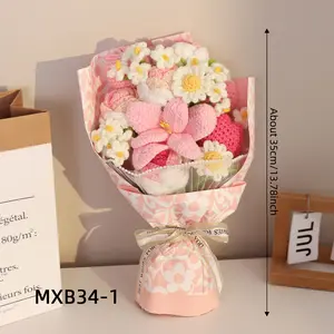 Creative hand-woven crochet bouquet decoration, knitted yarn artificial flowers, roses, tulips, carnations, artificial flowers, graduation gift, Valentine's Day, Mother's Day, Teacher's Day, wedding anniversary, birthday gift
