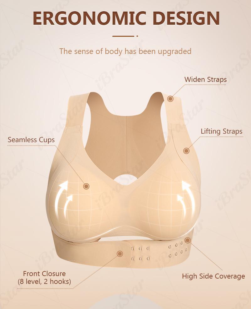 【Postural correction】Women’s Beige Wireless Bra, Soft Breathable Non-removable Moulded Cups, Yoga Fitness Sportswear for Gym & Daily Training Posture Shaping Bra