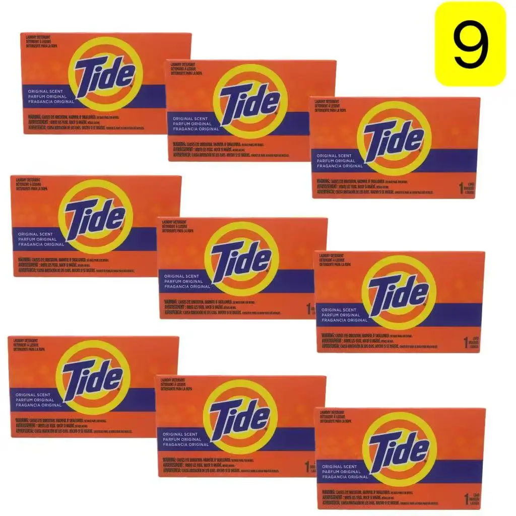 9 Pack Tide Single‑Use Laundry Detergent Powder, Original Scent 1 Load Each, Travel & Laundromat Laundry Supplies