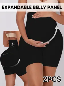 2-Pack Women's Maternity Clothing High-Waist Stretchy Pregnancy Yoga Shorts, Floral Print, Breathable, Supportive, All-Season, Reduces Pregnancy Pressure
