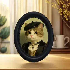 Vintage Art Style Gentleman Cat Beret Hat Decorative Home Item, Perfect for Halloween Christmas Thanksgiving Wall Decoration