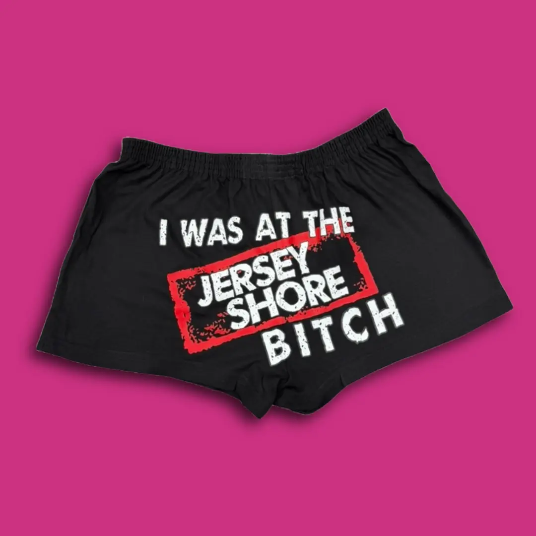 Women's Soft Slim-Style Jersey Shore Graphic Boy Shorts - Limited Edition Bottom, Cotton, Stretchy, Skinny, Party, Elastic Shorts