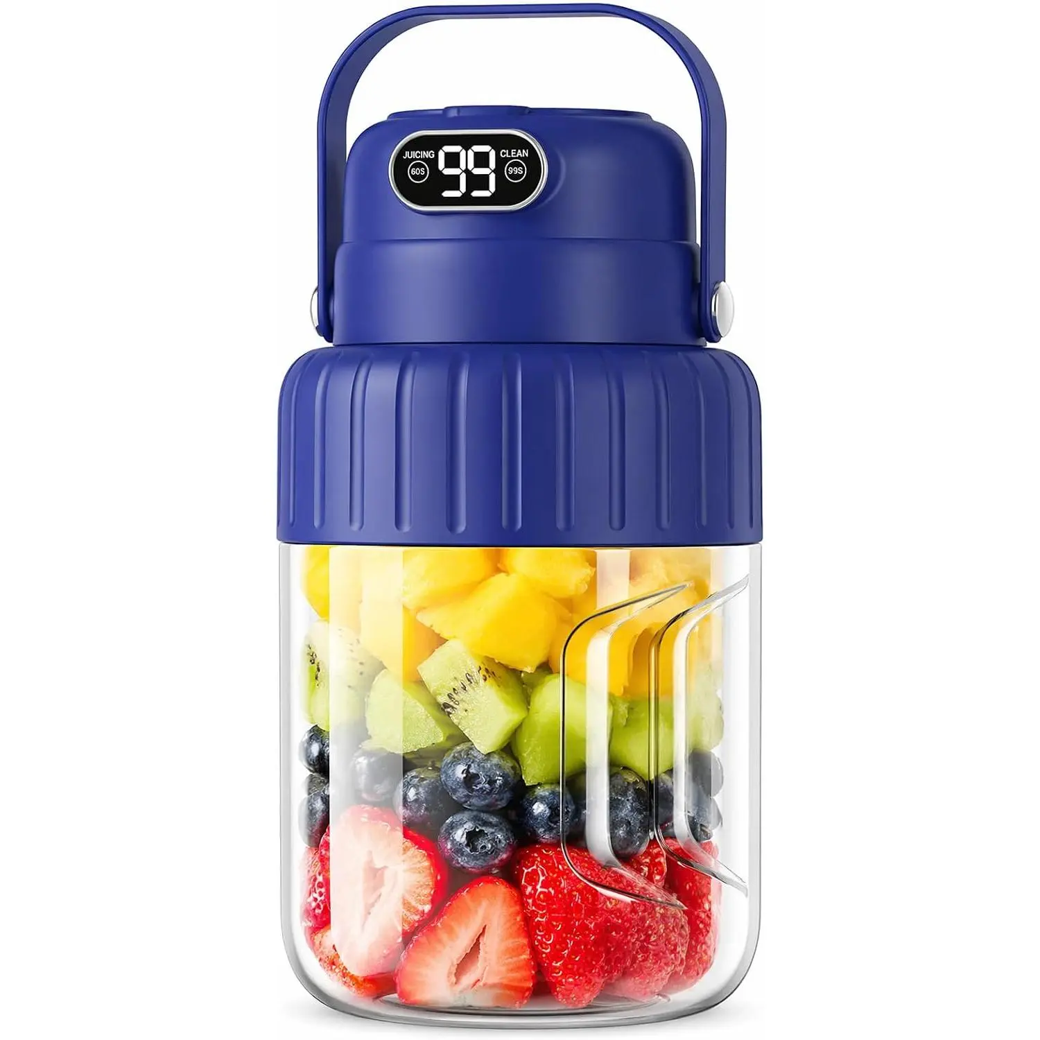 Portable Blender for Smoothies juicer, 33.8 oz Personal Blender with Ice-Crushing, 32-Blade Steel Head, Digital Display, Type-C Charging, Leak-Proof for Outdoor, Camping, Fitness (Blue)