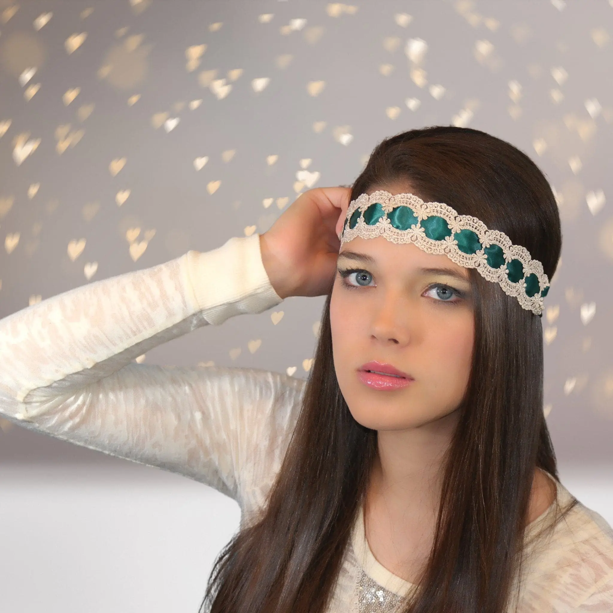 Vintage Golden Lace Headband for Women, Elegant Satin Ribbon Hair Accessory with Comfortable Elastic Band for Holidays & Everyday Wear, Female, Elastic Fit, Lace & Satin, Narrow Band, Ribbon Accent, All Seasons, 1.75 Inches Width, Assorted, Casual, 18 Inc