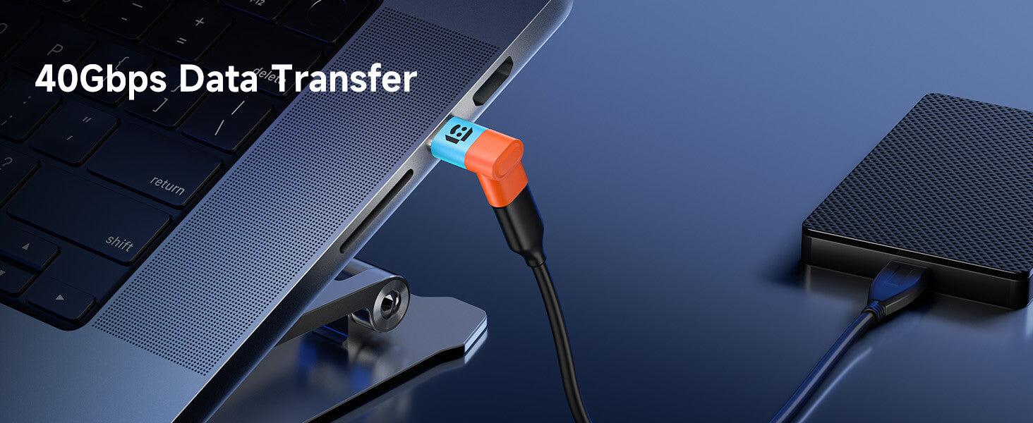 JSAUX 90 Degree USB-C Male to USB-C Female Adapter, Right Angle 2-Pack 40Gbps Data Transfer 100W USB Type-C PD Extender Compatible with iPhone16 Pro Max/16 Pro/16 Plus/16， ROG Ally, Steam Deck, Switch and More Laptops, Tablets, Phones