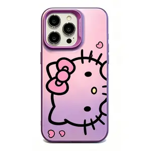 Viral Sanrio Hello Kitty Purple Phone Case, Soft Silicone Shockproof Case Compatible with iPhone 14/15/16/17 Series, Kawaii Girly Daily Phone Protection Cover