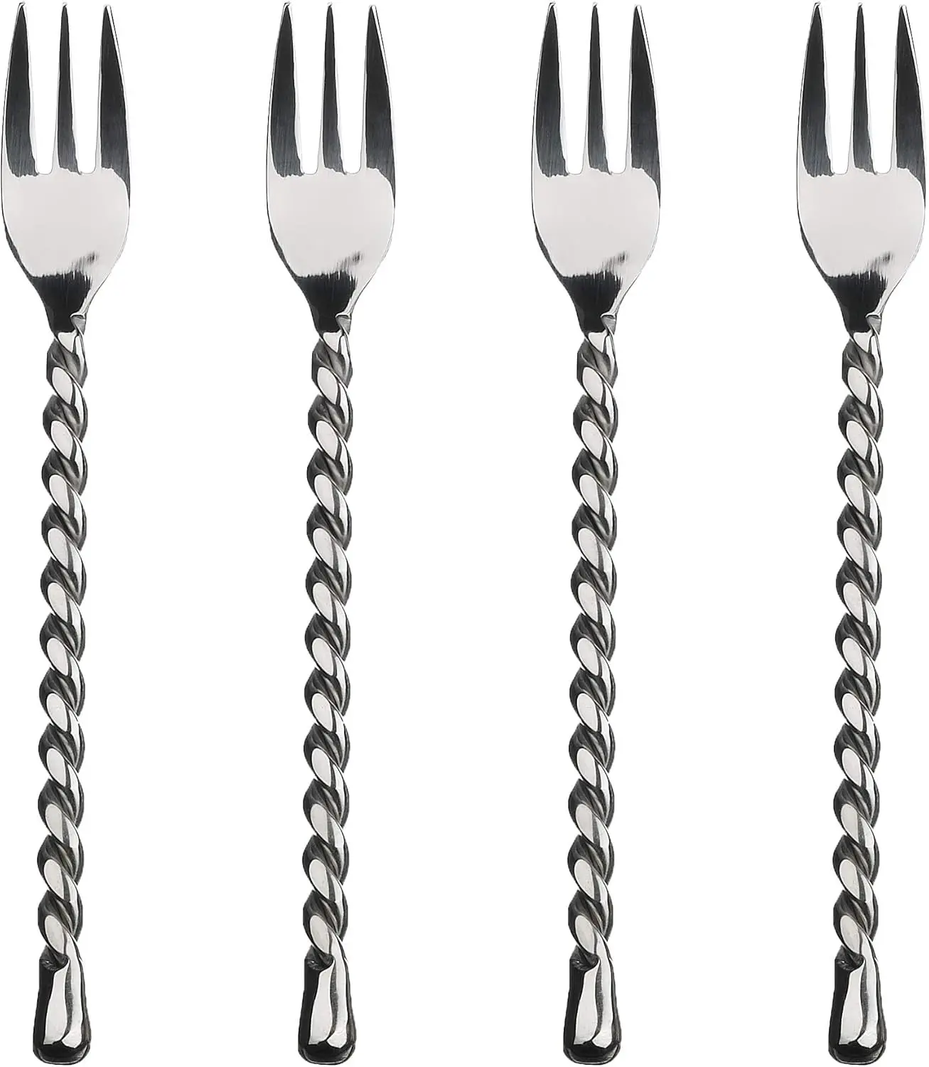 4-Piece Cocktail Forks Set - Silver Tear Collection - Polished Stainless Steel Silverware - Appetizer/Dessert/Seafood/Fruit - 6 Inch - Dishwasher Safe