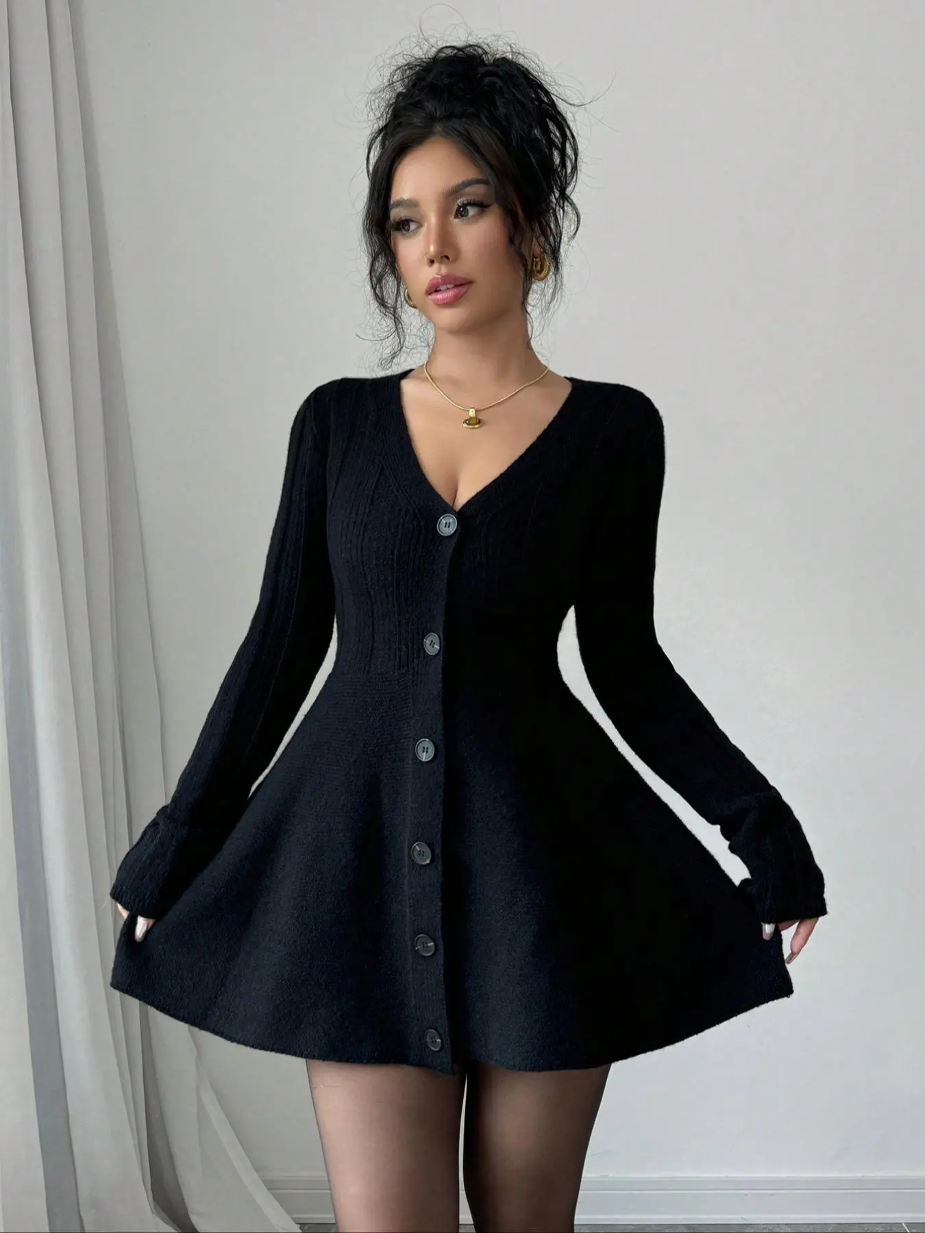 Women's Solid V Neck Long Sleeve Sweater Dress, Casual A Line Dress for  Fall & Winter, Women's Clothing for Daily Wear, Winter Fashion Casual Wear,  Sweaters for Women, Lady, Womenswear - TikTok