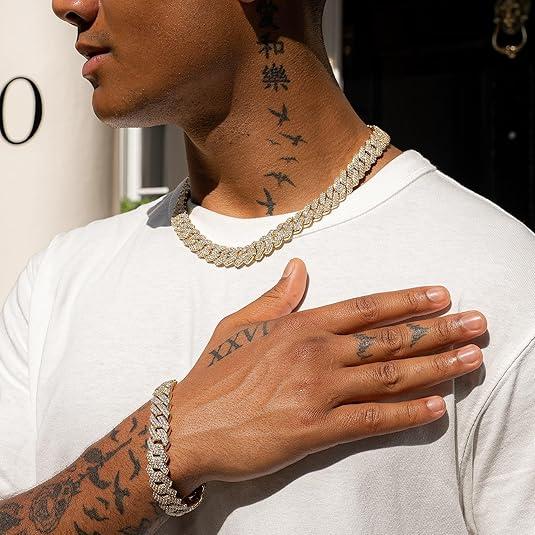 8mm Heavy Iced Out Cuban Link Chain 18K White Gold Plated Diamond Thick Choker Necklace for Men Women Hypoallergenic Bling Hip Hop Jewelry with Gift Box valentines gifts for gf chains men's valentine's gifts heavy chain