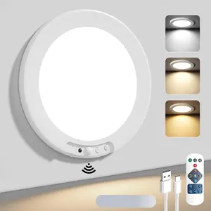 Rechargeable Motion Sensor Ceiling Light with Remote 1/2 Pack, 4000/8000mAh Battery Operated LED Ceiling Lamp, Wireless Magnetic Light with 3 Color Temperatures & Timer, Dimmable for Bathroom, Garage, Shed