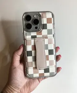 Neutral Check Phone Case with Card Holder