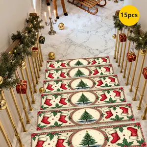 Non-Slip Stair Carpet,Christmas decorations Step Protection Carpet, Decorative Bordered Stair Mat for Home Decoration & Bedroom Accessories, Home Decor Rugs - Suitable for Indoor, Outdoor Stairs & Multiple Scenarios