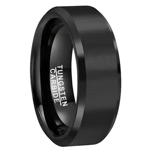8mm Wholesale Beveled Matte Finish Fashion Engagement Wedding Band Black Tungsten Carbide Ring for Men Women