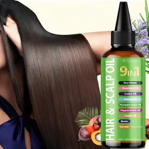 Rozino 9-In-1 Scalp & Hair Care Oil 100ML, Rice Water Rosemary Castor Oil Biotin, Moisturizing Nourishing Repairing, Suitable for Dry Damaged Hair