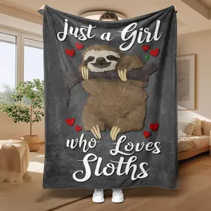 Sloth Pattern Soft Blanket, 1 Count Lovely Animal Pattern Casual Throw Blanket, Air-Conditioned Room Blanket, Warm Nap Blanket For Home & Office
